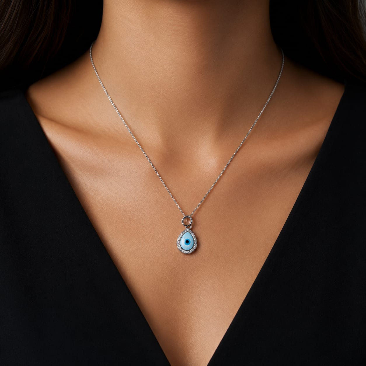 925 Sterling Silver Evil Eye Pendant Necklace for Women | Blue Protection Charm | Minimal Everyday JewelryRRJ0052-396