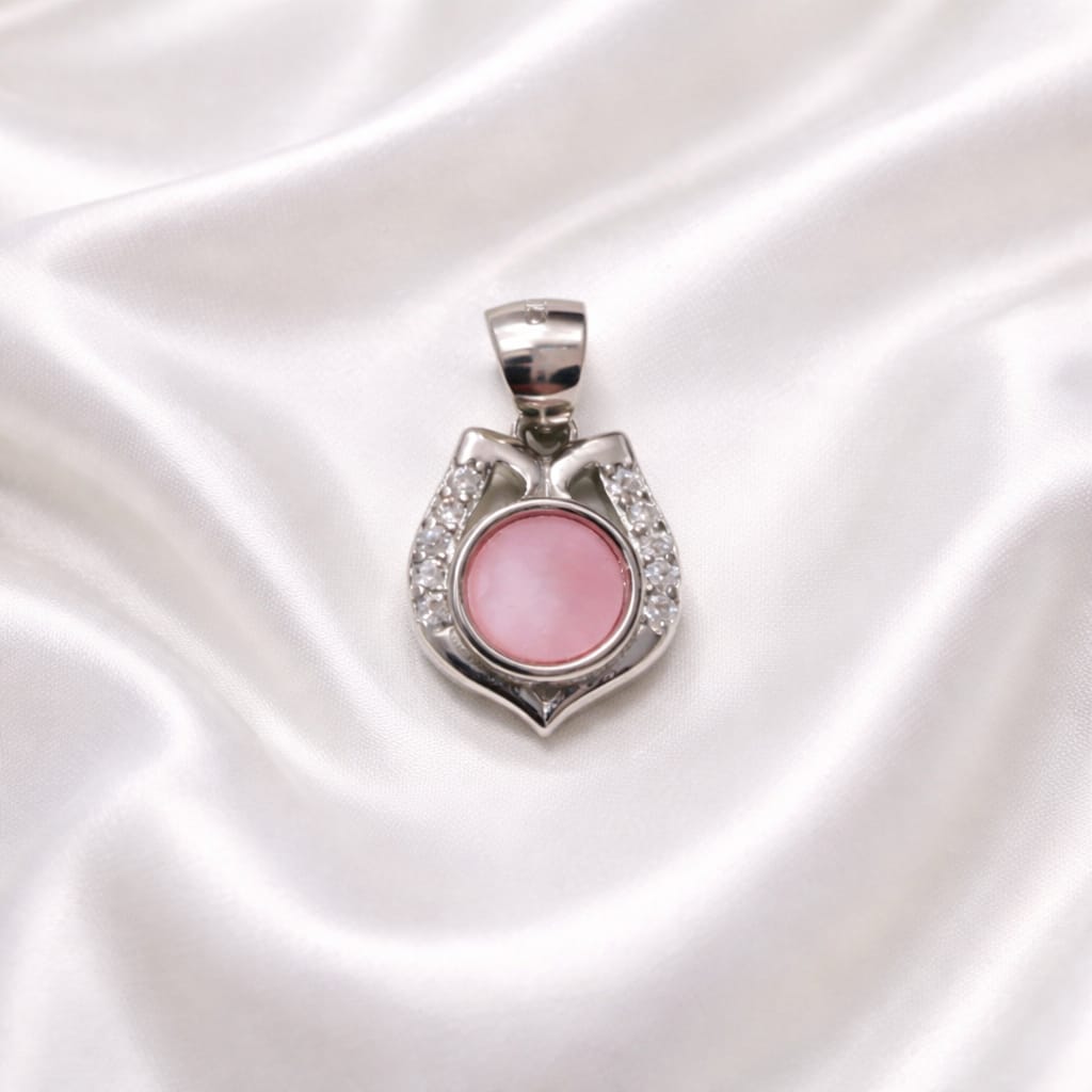 Pink Stone Crystal Silver Pendant