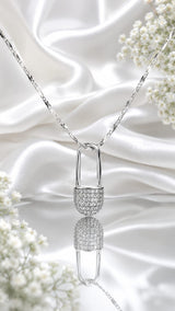 Aura Lock Chain – Elegant Silver Lock Pendant with Chain (JS600)