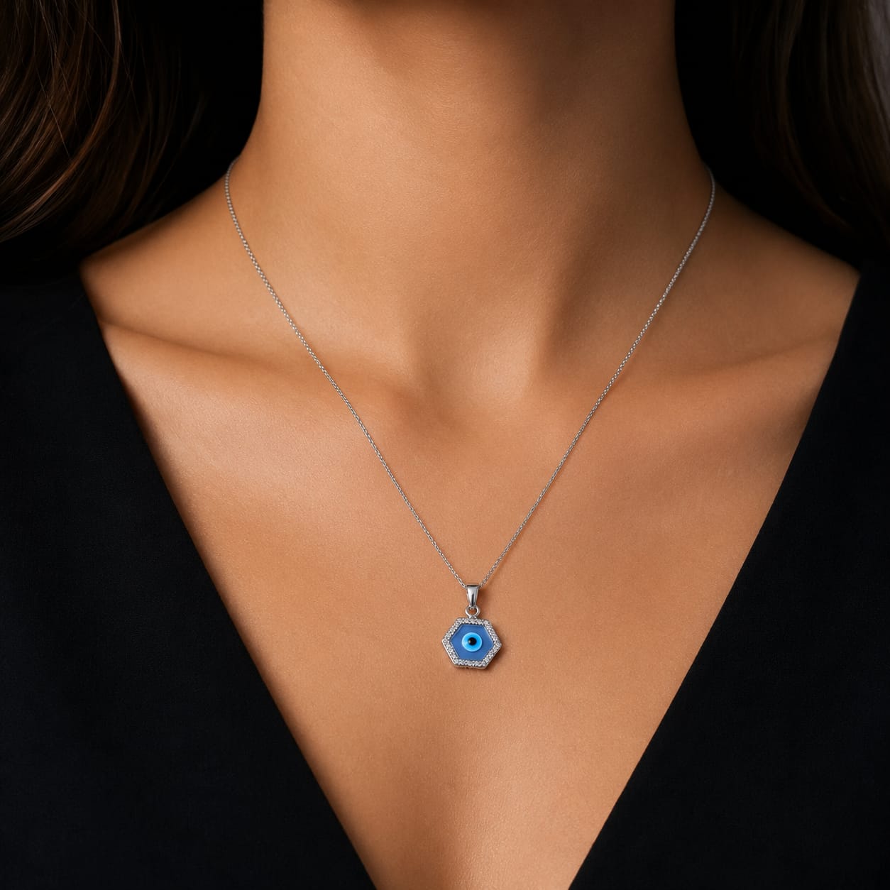 925 Sterling Silver Evil Eye Pendant for Women | Blue Protection Charm | Minimal Everyday Jewelry RRJ0052-395