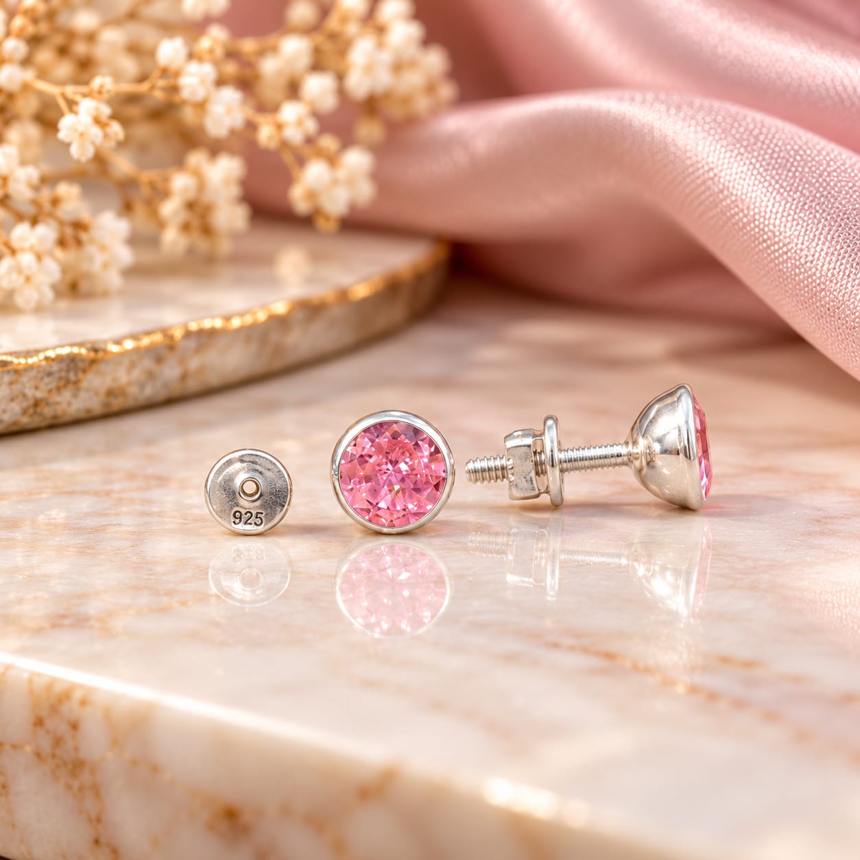 Rosé Blush 925 Sterling Silver Pink Crystal Stud Earrings