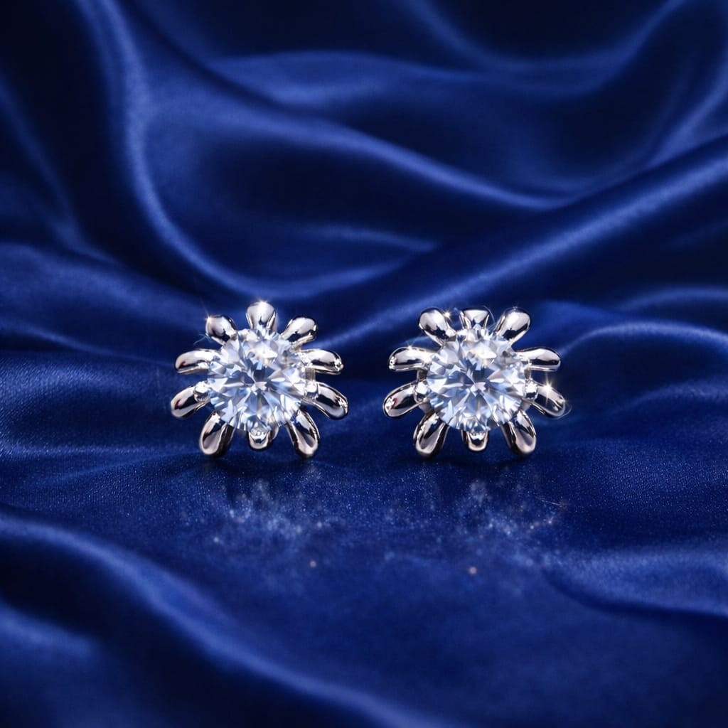 Silver Sunflower Sparkle Stud Earrings – Radiant Floral Design (RRj 0092 - 342)