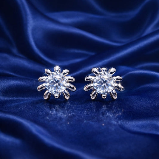 Silver Sunflower Sparkle Stud Earrings – Radiant Floral Design (RRj 0092 - 342)