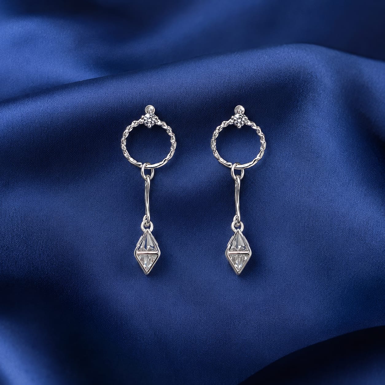 Celestial Prism Drop Silver Earrings – Geometric Zircon Designer Dangle Earrings for Women