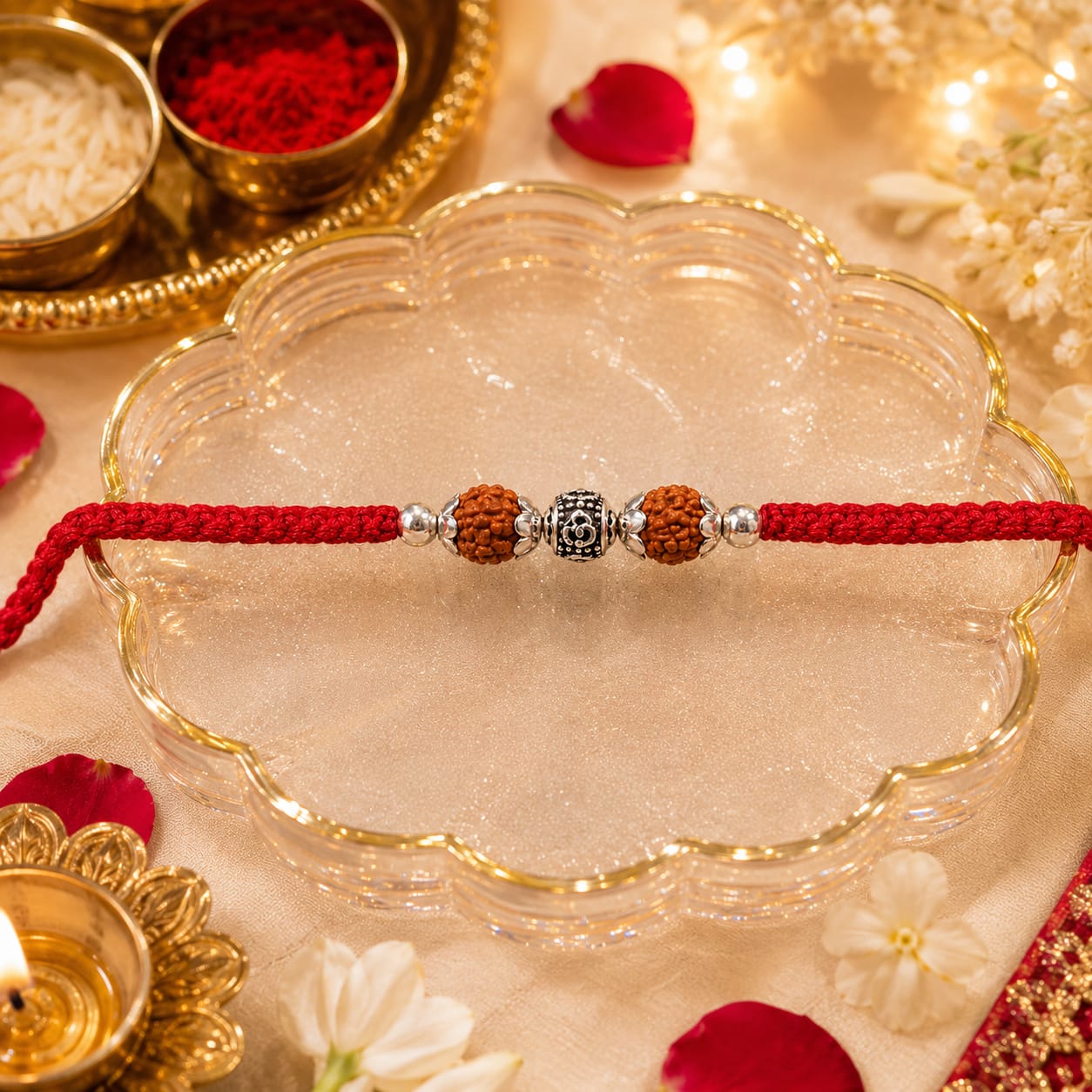 Divine Rudraksha Silver Rakhi