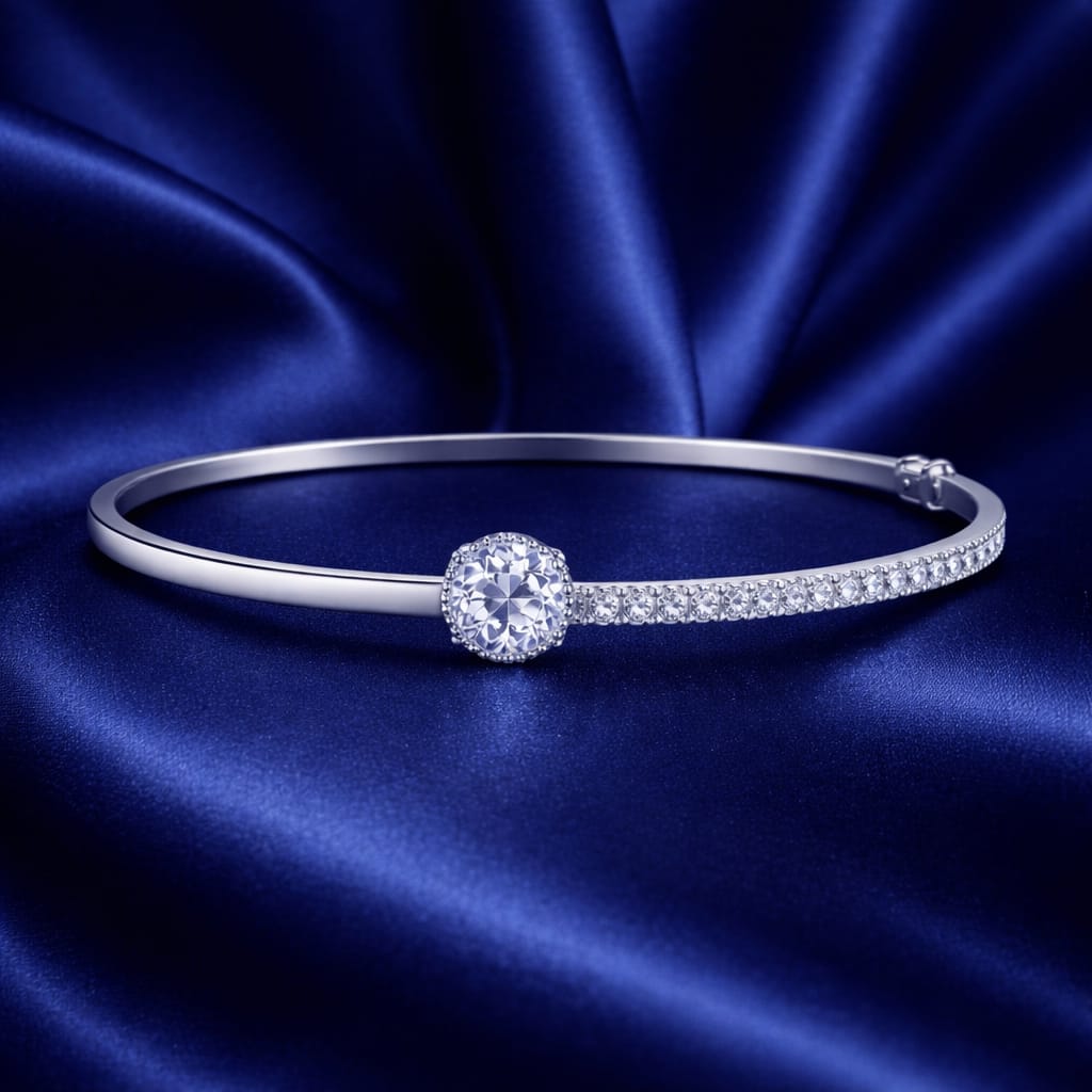 Classic Crystal Silver Kada Bracelet