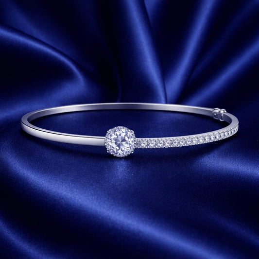 Classic Crystal Silver Kada Bracelet