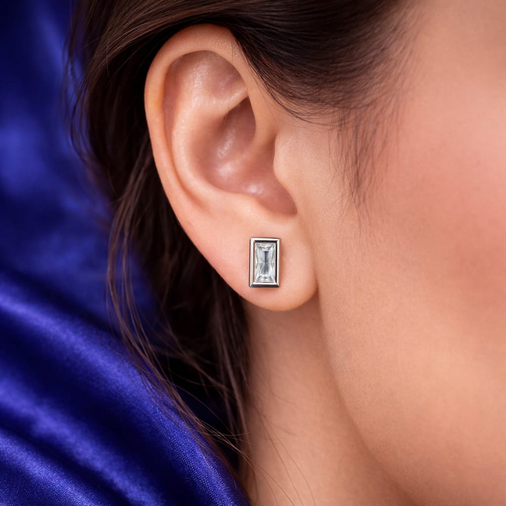 Silver Rectangle Crystal Stud Earrings – Modern Elegant Shine (Er 730- Dp 230)