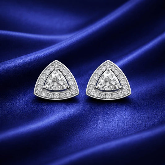 Silver Triangle Halo Stud Earrings – Premium Sparkle Design (Er 728- dp 150)