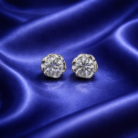 Silver Floral Solitaire Stud Earrings – Classic Sparkle Design (RRR - 0268 - 349)