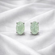 Silver Oval Green Stone Stud Earrings – Soft Mint Elegance (RRJ - 125-360)