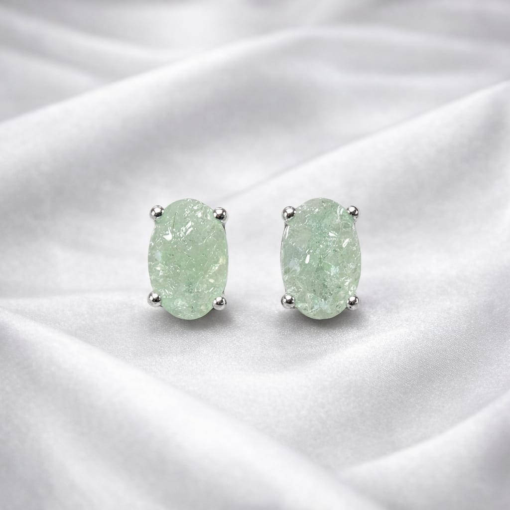 Silver Oval Green Stone Stud Earrings – Soft Mint Elegance (RRJ - 125-360)