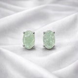 Silver Oval Green Stone Stud Earrings – Soft Mint Elegance (RRJ - 125-360)