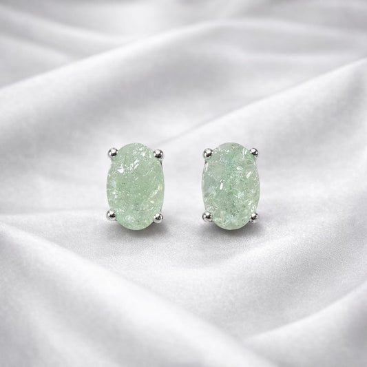 Silver Oval Green Stone Stud Earrings – Soft Mint Elegance (RRJ - 125-360)
