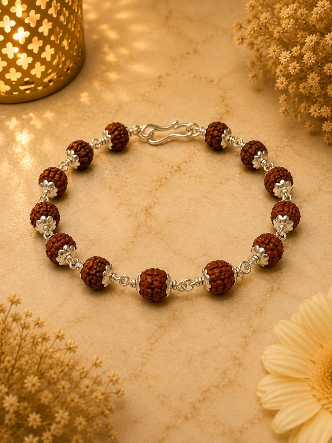 Divine Rudraksha & Silver Bracelet – Handcrafted Spiritual Bead Bracelet for Men & Women