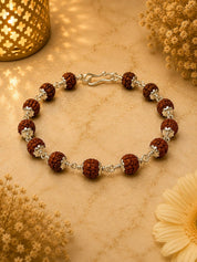Divine Rudraksha & Silver Bracelet – Handcrafted Spiritual Bead Bracelet for Men & Women