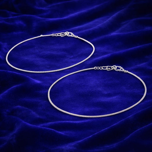 Classic Silver Chain Anklet Pair
