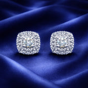 925 Sterling Silver Square Stud Earrings for Women | Centre Solitaire Zircon with Side Diamond Stones | Elegant Party & Daily Wear Jewellery RRJ0290-350