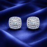 925 Sterling Silver Square Stud Earrings for Women | Centre Solitaire Zircon with Side Diamond Stones | Elegant Party & Daily Wear Jewellery RRJ0290-350