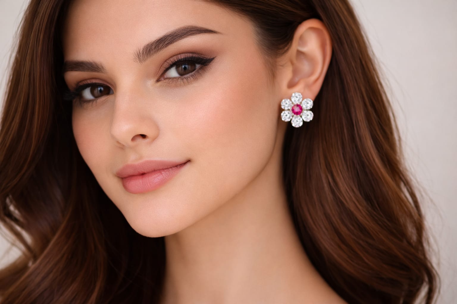 25 Sterling Silver Floral Stud Earrings with Red Stone & CZ Diamonds | Elegant Flower Design | Lightweight Daily Wear Earrings for Women & Girls RRJ0342-351