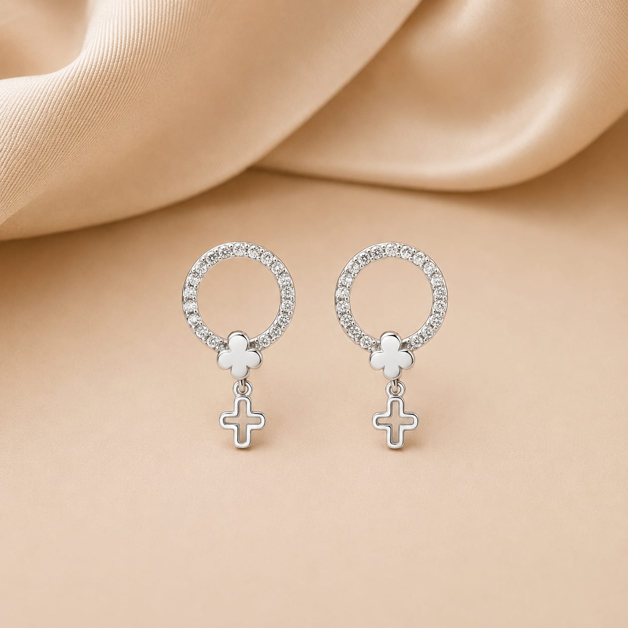 Aurellion Celeste Clover Drop Silver Stud Earrings – Zircon Circle Designer Earrings for Women