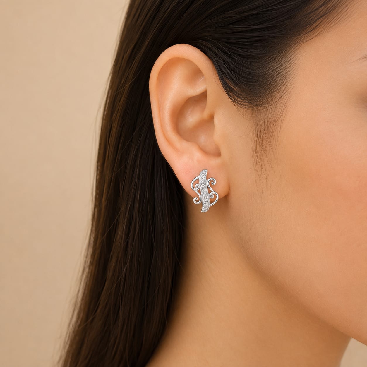 Elegant Swirl Silver Stud Earrings – Pavé Zircon Designer Studs