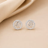 Radiant Clover Halo Silver Stud Earrings – Zircon Designer Studs for Women