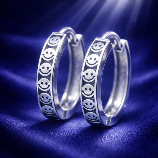 Silver Smiley Bali – Cute Designer Hoop Style (RRj - 231 - 376)