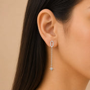 Celestial Star Drop Silver Earrings – Minimalist Chain Dangle Earrings