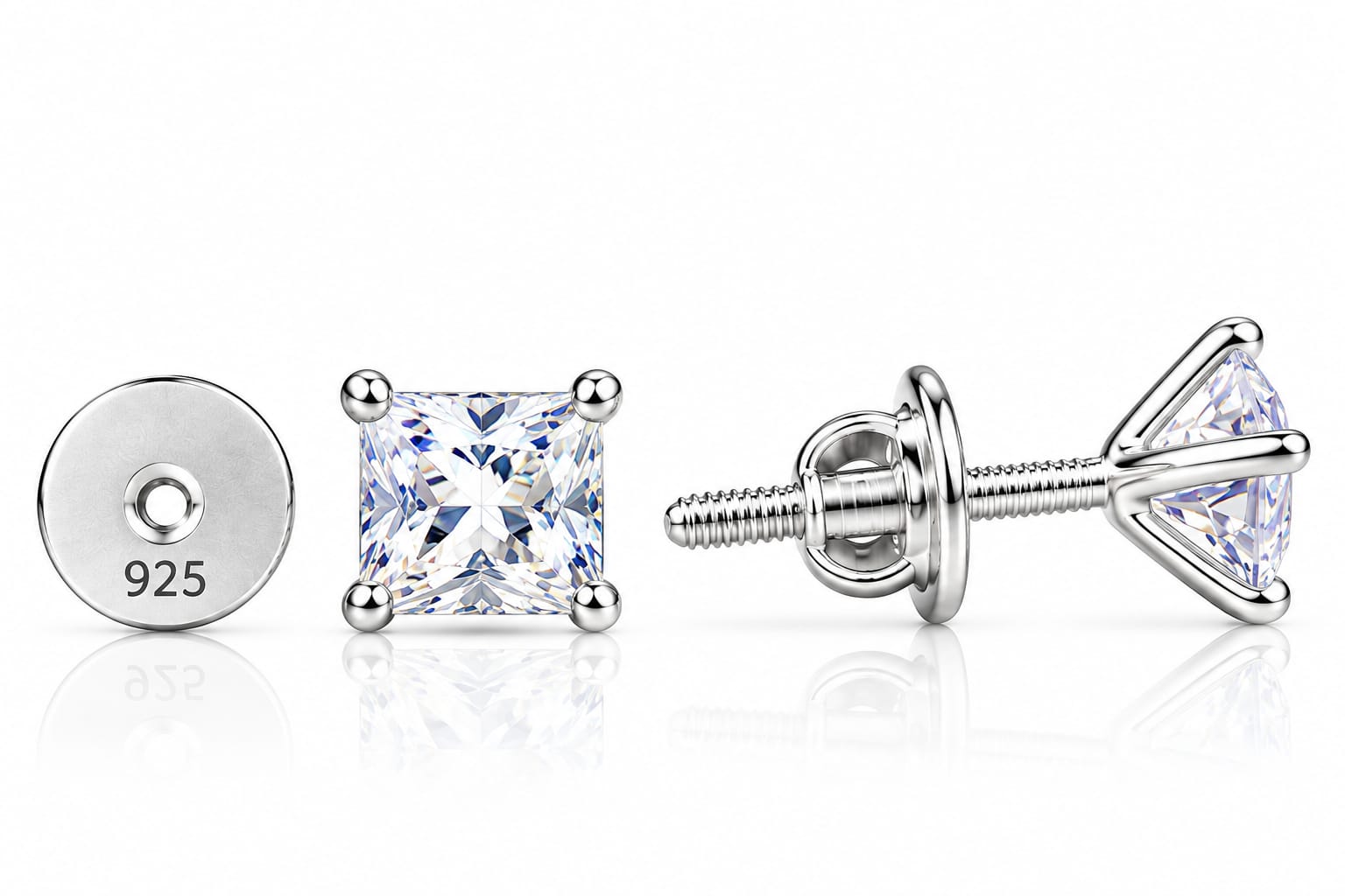 Regalia Princess Cut 925 Sterling Silver Stud Earrings