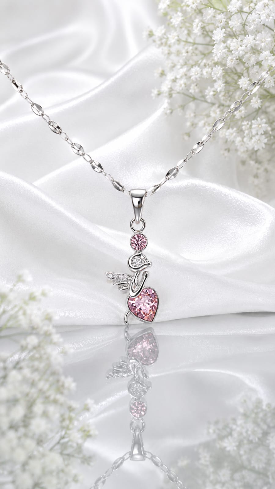 Seraphine Chain – Pink Crystal Swan Silver Pendant Necklace for Women (JS331)