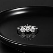 Royal Crown Triple Stone Silver Ring – Sparkling Zircon Statement Ring