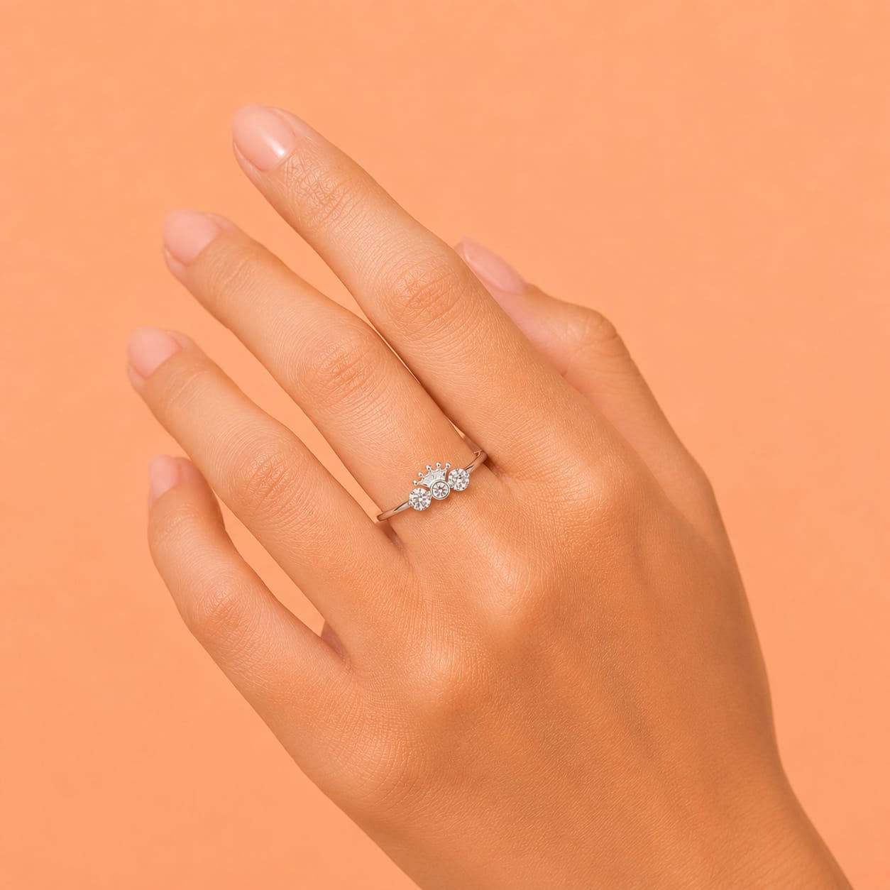 Royal Crown Triple Stone Silver Ring – Sparkling Zircon Statement Ring