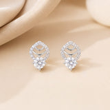 Halo Leaf Silver Stud Earrings – Round Zircon Minimalist Earrings