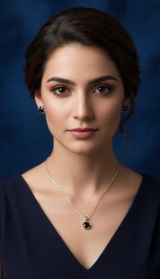 Black Stone Pendant Necklace & Stud Earrings Set