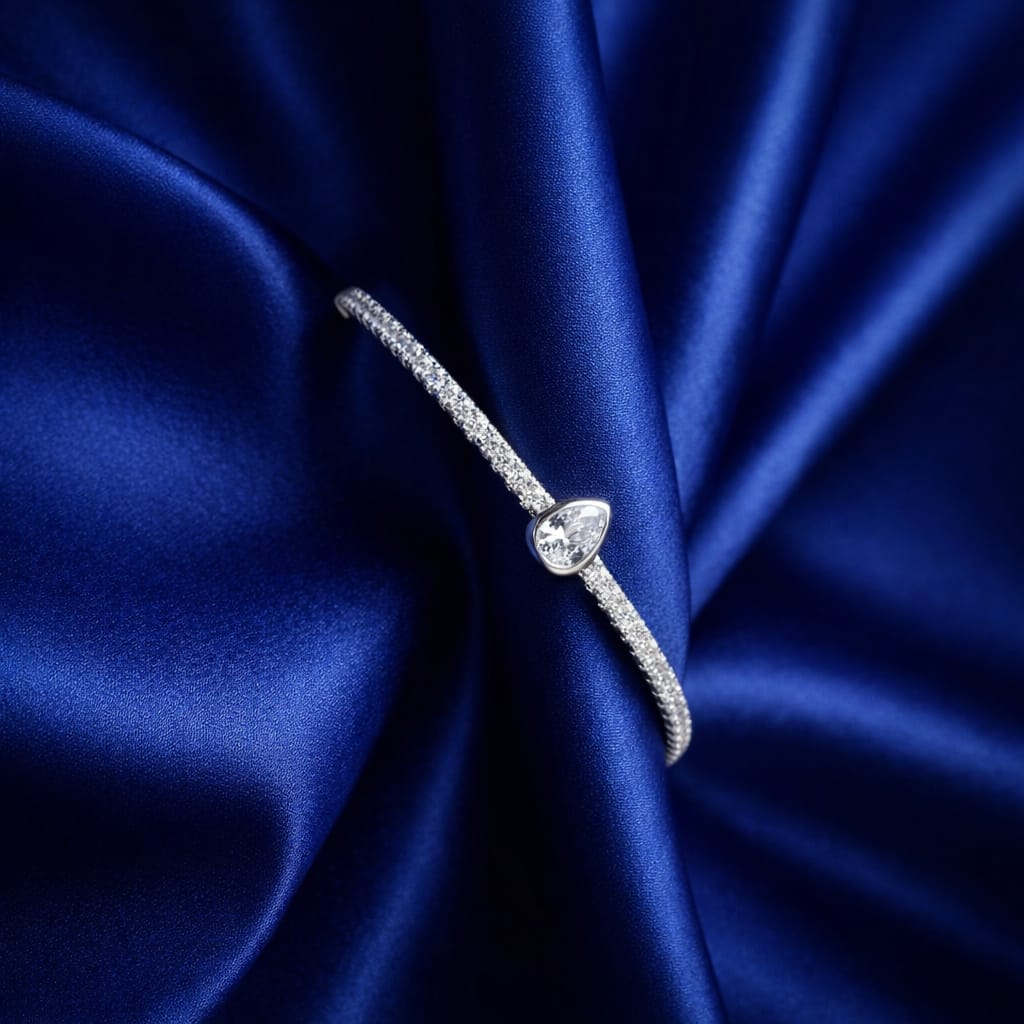 Elegant Teardrop Crystal Silver Kada