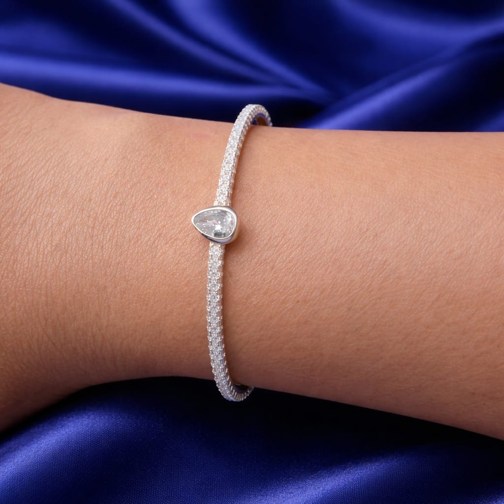 Elegant Teardrop Crystal Silver Kada