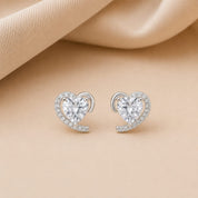 Eternal Heart Silver Stud Earrings – Heart Cut Zircon Designer Earrings for Women