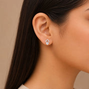 Halo Leaf Silver Stud Earrings – Round Zircon Minimalist Earrings
