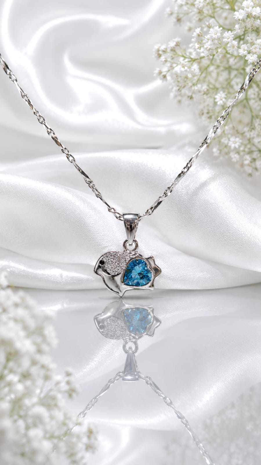 Ocean Wish Chain – Blue Crystal Fish Silver Pendant Necklace