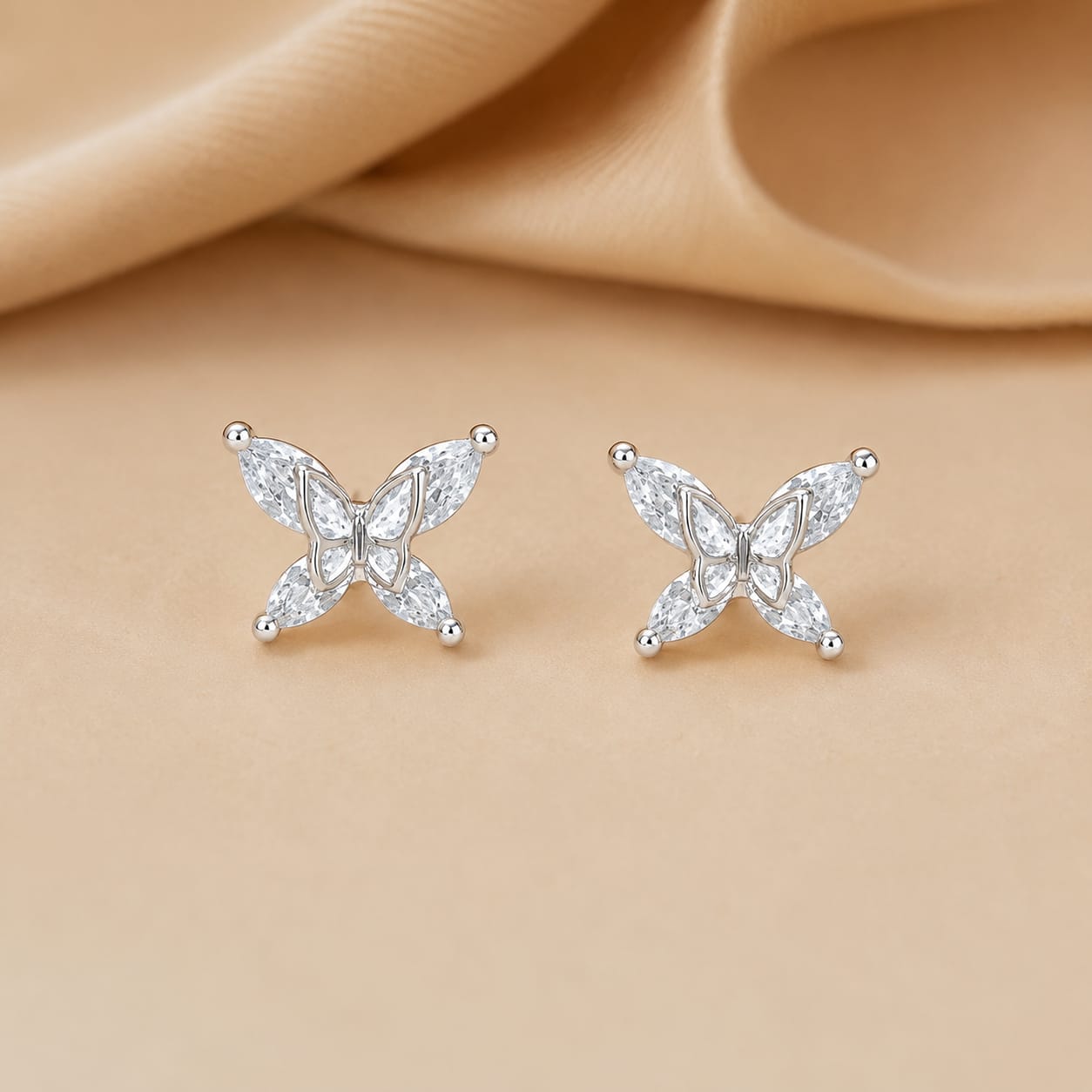 Butterfly Silver Stud Earrings – Marquise Zircon Minimalist Studs