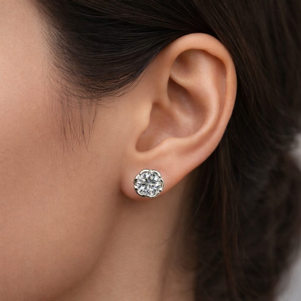 Silver Floral Solitaire Stud Earrings – Classic Sparkle Design (RRR - 0268 - 349)