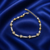 Fleur Royale Two-Tone Silver Bracelet – Floral Zircon Charm Bracelet (JB679)