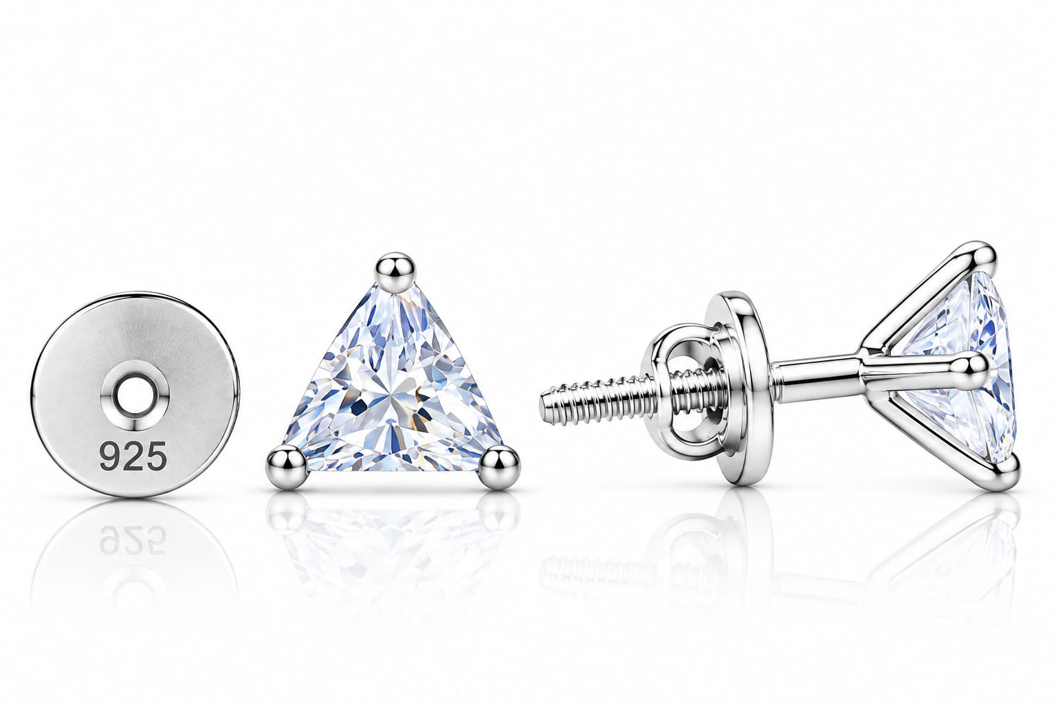 Trinity Royale 925 Sterling Silver Triangle Stud Earrings