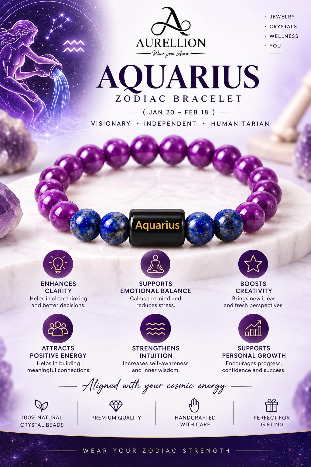 Aquarius कुंभ (Kumbh) Zodiac Bracelet