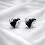 925 Sterling Silver Black Enamel Heart Earrings for Women | Diamond Studded Designer Heart Studs | Romantic Party & Daily Wear JewelleryRRJ0211-326