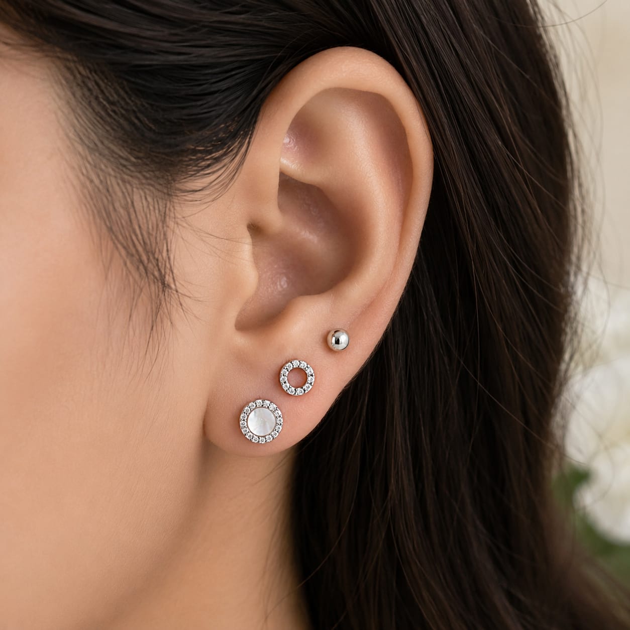 Luna Halo Silver Stud Earrings Set (JC203)