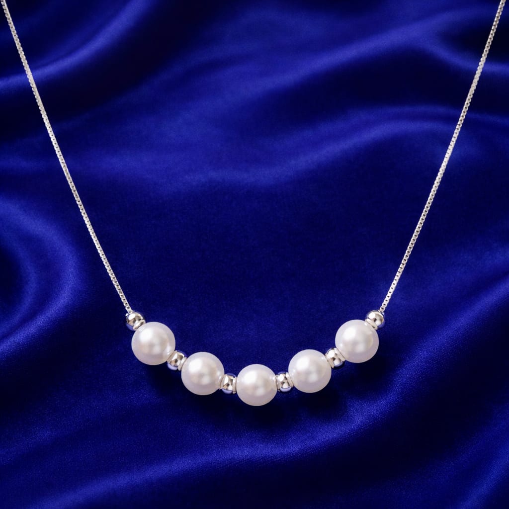 Classic Pearl Beaded Silver Necklace – Elegant Minimal Design