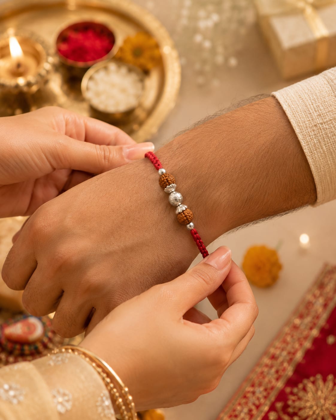Trinity Rudraksha Silver Rakhi