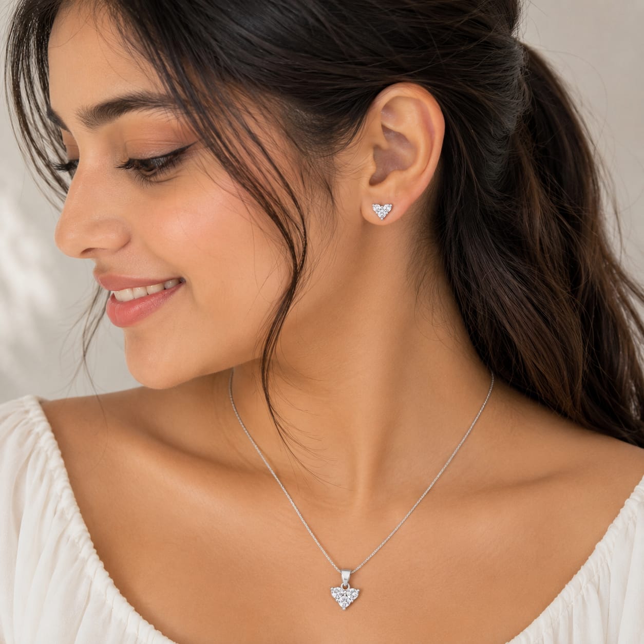 925 Heart Zircon Diamond Pendant with Matching Earrings Set for Women | Sparkling CZ Jewelry Set | Party & Festive WearRRJ0173-322